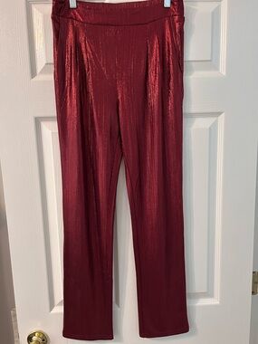 On Twelfth Women’s Red Metallic Plisse Wide Leg Pants Size Small